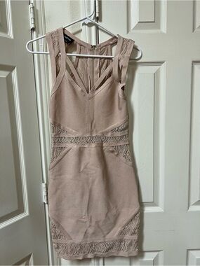 Bebe Pink Lace-Trim Bodycon Dress